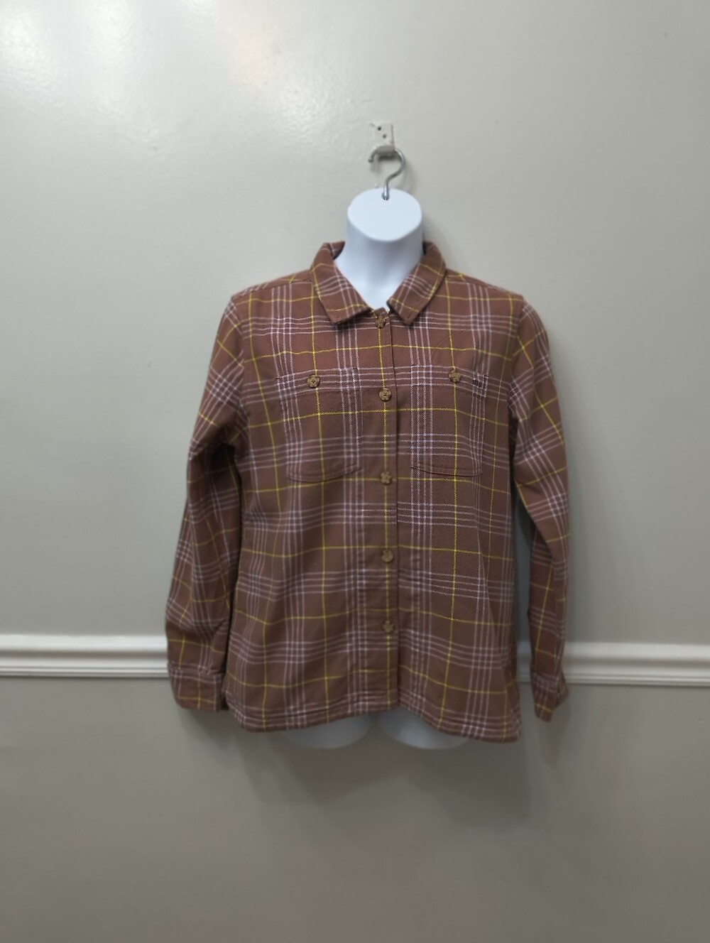 Stio Rust Plaid Button-Down Shirt with Yellow Accents